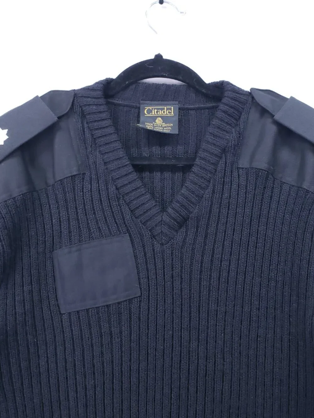 Citadel Sweater 46 Men Black 100% Virgin Wool Commando Military Patches Workwear
